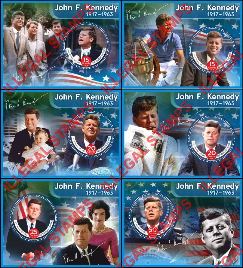 Haiti 2018 John F. Kennedy Illegal Stamp Souvenir Sheets of 1 Haiti 2018 John F. Kennedy Illegal Stamp Souvenir Sheets of 1