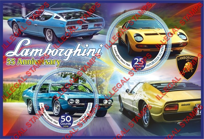 Haiti 2018 Lamborghini Illegal Stamp Souvenir Sheet of 2 Haiti 2018 Lamborghini Illegal Stamp Souvenir Sheet of 2