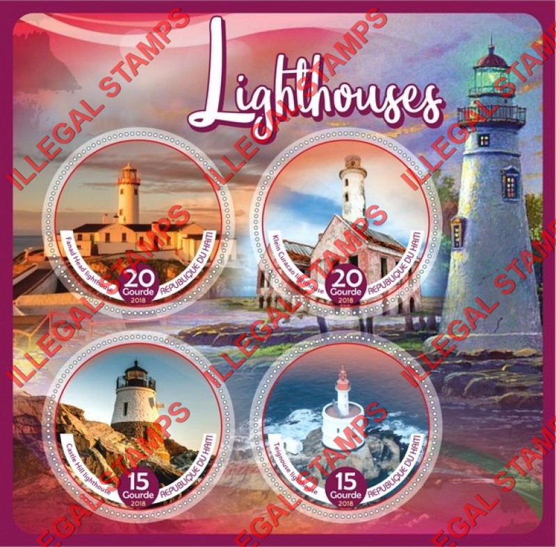 Haiti 2018 Lighthouses Illegal Stamp Souvenir Sheet of 4 Haiti 2018 Lighthouses Illegal Stamp Souvenir Sheet of 4