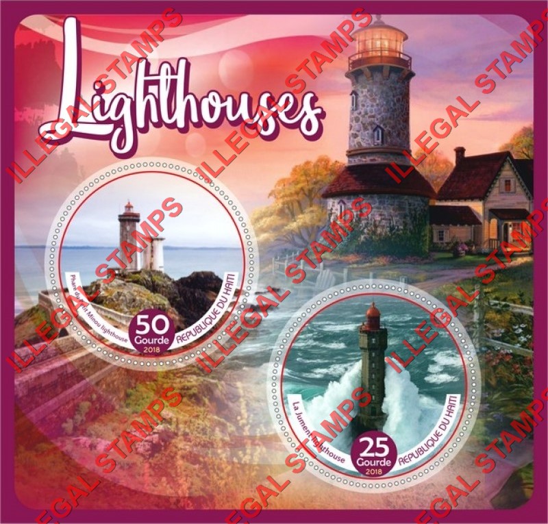 Haiti 2018 Lighthouses Illegal Stamp Souvenir Sheet of 2 Haiti 2018 Lighthouses Illegal Stamp Souvenir Sheet of 2