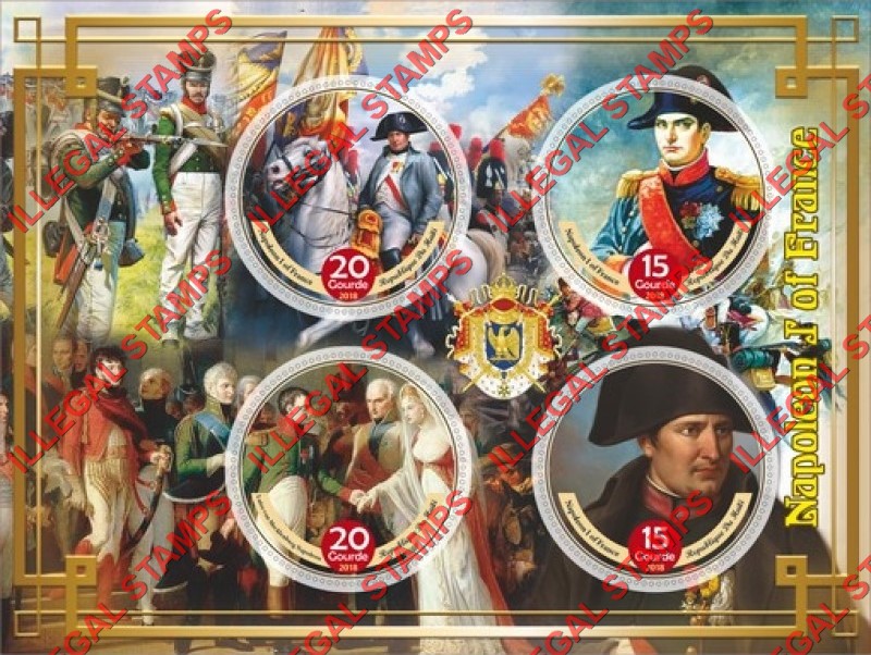 Haiti 2018 Napoleon Bonaparte (different) Illegal Stamp Souvenir Sheet of 4 Haiti 2018 Napoleon Bonaparte (different) Illegal Stamp Souvenir Sheet of 4