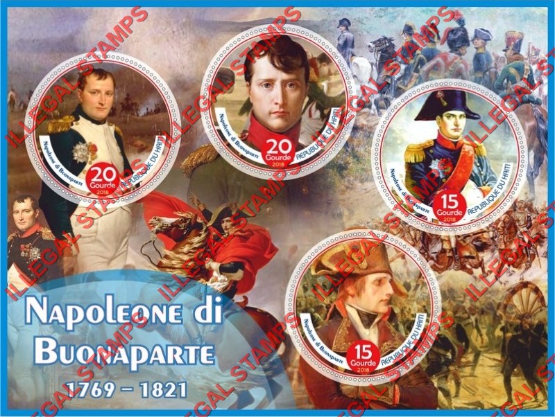 Haiti 2018 Napoleon Bonaparte Illegal Stamp Souvenir Sheet of 4 Haiti 2018 Napoleon Bonaparte Illegal Stamp Souvenir Sheet of 4