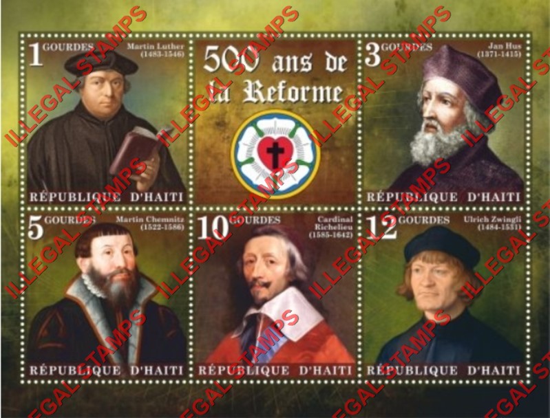 Haiti 2018 Protestant Reform Illegal Stamp Souvenir Sheet of 5 Plus Label Haiti 2018 Protestant Reform Illegal Stamp Souvenir Sheet of 5 Plus Label