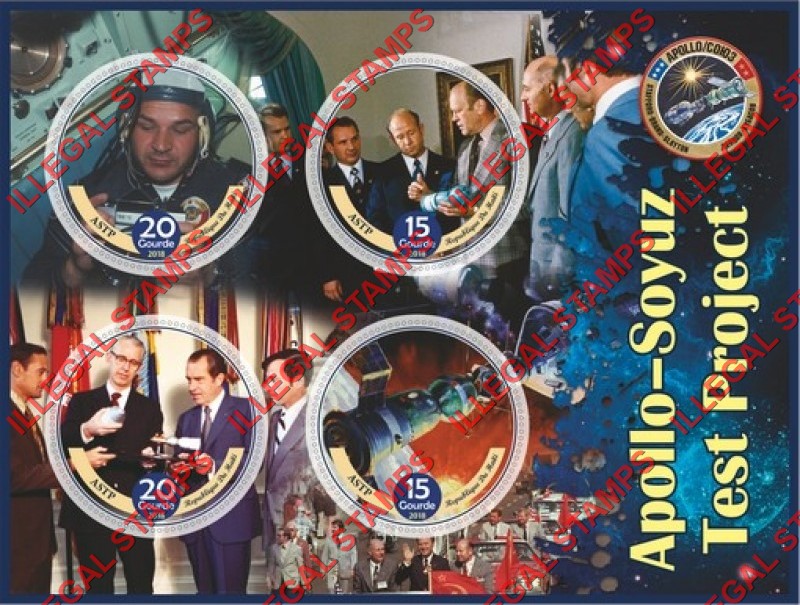 Haiti 2018 Space Apollo Soyuz Test Project Illegal Stamp Souvenir Sheet of 4 Haiti 2018 Space Apollo Soyuz Test Project Illegal Stamp Souvenir Sheet of 4
