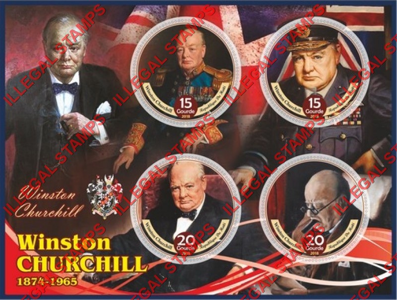 Haiti 2018 Winston Churchill (different) Illegal Stamp Souvenir Sheet of 4 Haiti 2018 Winston Churchill (different) Illegal Stamp Souvenir Sheet of 4