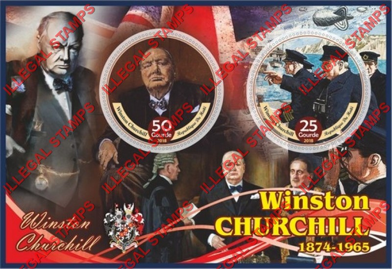 Haiti 2018 Winston Churchill (different) Illegal Stamp Souvenir Sheet of 2 Haiti 2018 Winston Churchill (different) Illegal Stamp Souvenir Sheet of 2