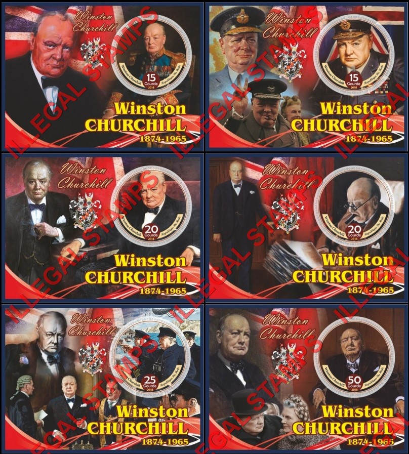 Haiti 2018 Winston Churchill (different) Illegal Stamp Souvenir Sheets of 1 Haiti 2018 Winston Churchill (different) Illegal Stamp Souvenir Sheets of 1