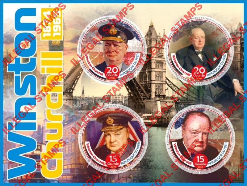 Haiti 2018 Winston Churchill Illegal Stamp Souvenir Sheet of 4 Haiti 2018 Winston Churchill Illegal Stamp Souvenir Sheet of 4