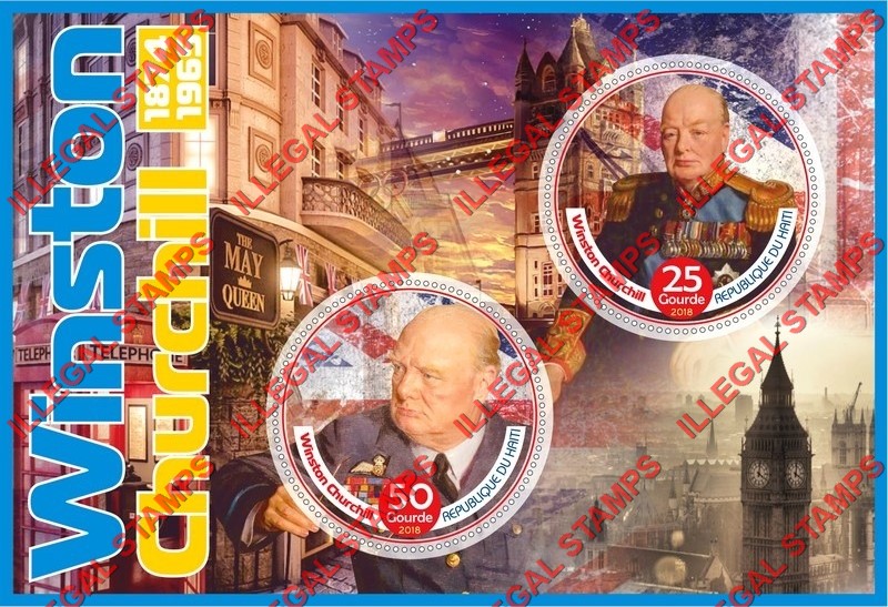 Haiti 2018 Winston Churchill Illegal Stamp Souvenir Sheet of 2 Haiti 2018 Winston Churchill Illegal Stamp Souvenir Sheet of 2