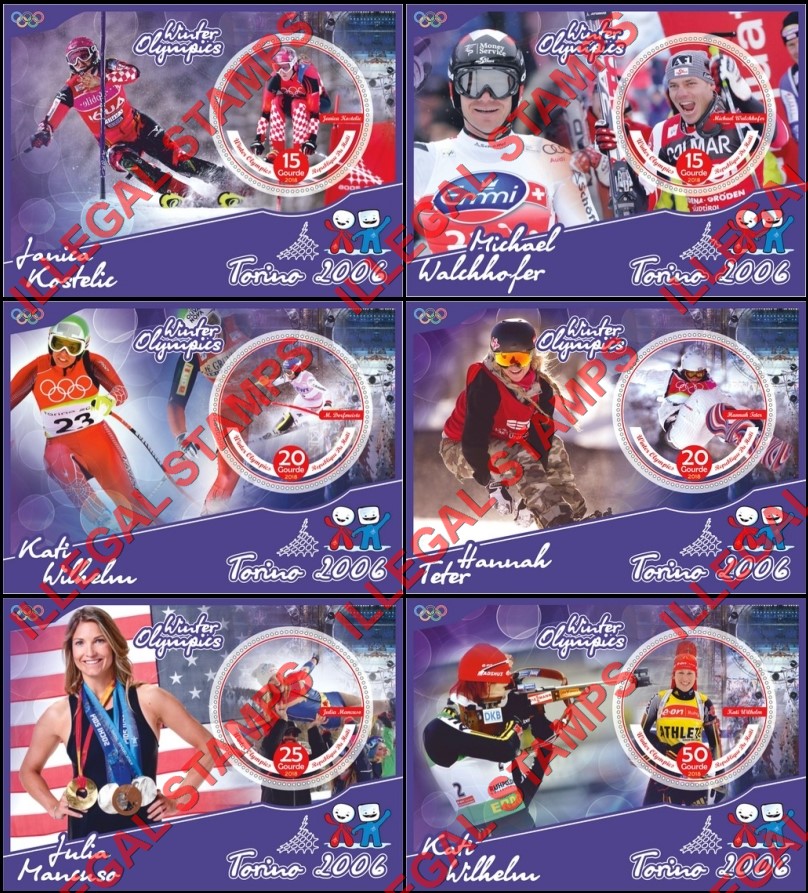 Haiti 2018 Winter Olympic Games in Torino 2006 Illegal Stamp Souvenir Sheets of 1 Haiti 2018 Winter Olympic Games in Torino 2006 Illegal Stamp Souvenir Sheets of 1