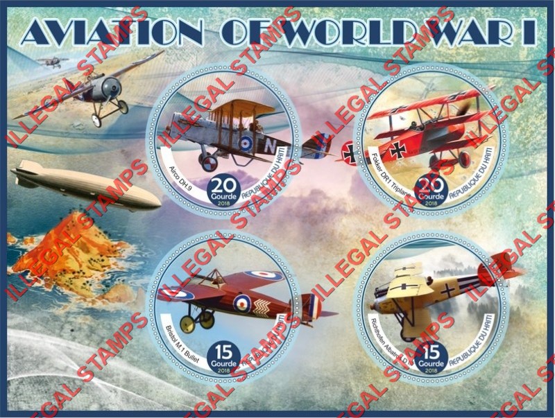 Haiti 2018 World War I Aviation Illegal Stamp Souvenir Sheet of 4 Haiti 2018 World War I Aviation Illegal Stamp Souvenir Sheet of 4