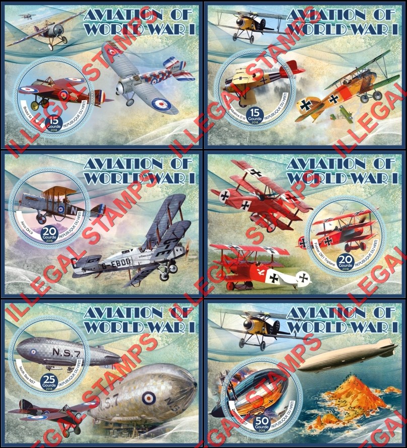 Haiti 2018 World War I Aviation Illegal Stamp Souvenir Sheets of 1 Haiti 2018 World War I Aviation Illegal Stamp Souvenir Sheets of 1