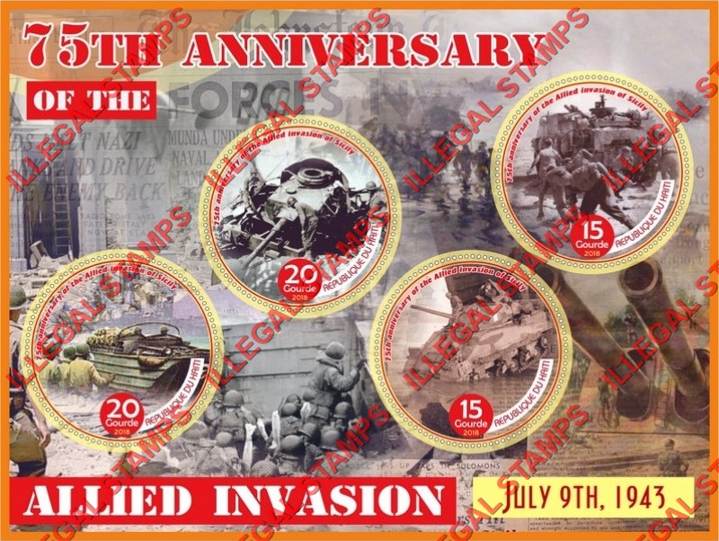 Haiti 2018 World War II Allied Invasion of Sicily Illegal Stamp Souvenir Sheet of 4 Haiti 2018 World War II Allied Invasion of Sicily Illegal Stamp Souvenir Sheet of 4