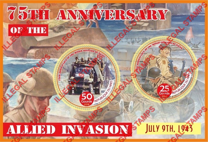 Haiti 2018 World War II Allied Invasion of Sicily Illegal Stamp Souvenir Sheet of 2 Haiti 2018 World War II Allied Invasion of Sicily Illegal Stamp Souvenir Sheet of 2