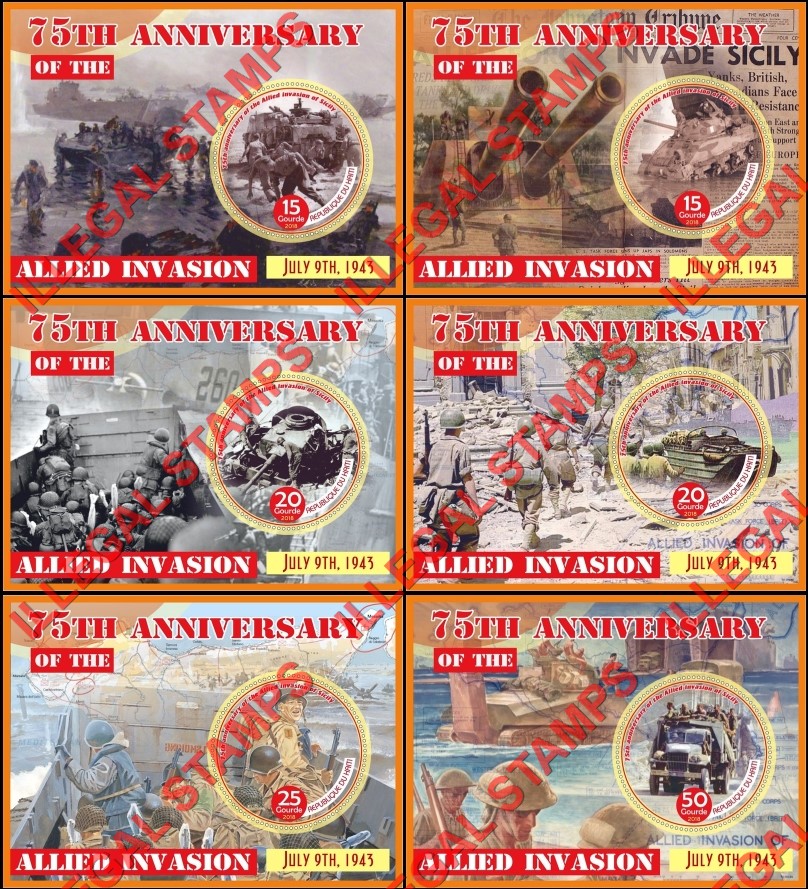 Haiti 2018 World War II Allied Invasion of Sicily Illegal Stamp Souvenir Sheets of 1 Haiti 2018 World War II Allied Invasion of Sicily Illegal Stamp Souvenir Sheets of 1