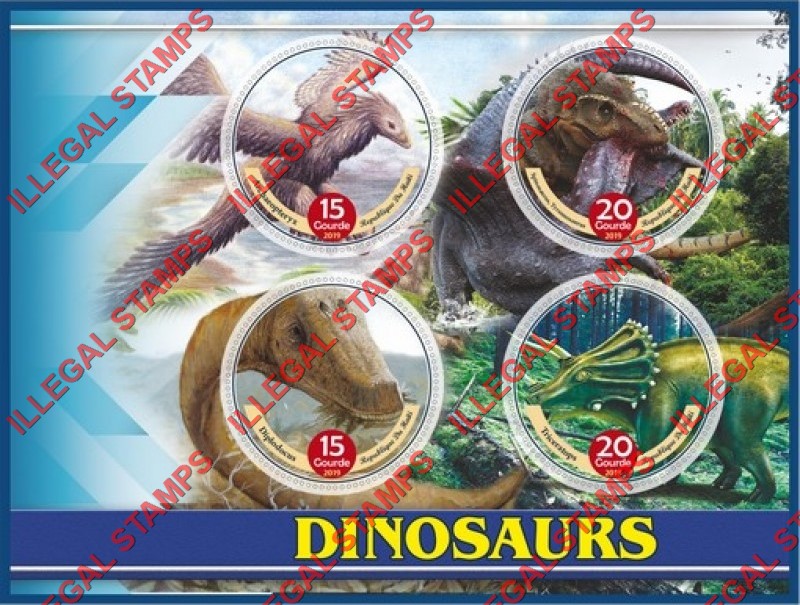 Haiti 2019 Dinosaurs Illegal Stamp Souvenir Sheet of 4 Haiti 2019 Dinosaurs Illegal Stamp Souvenir Sheet of 4