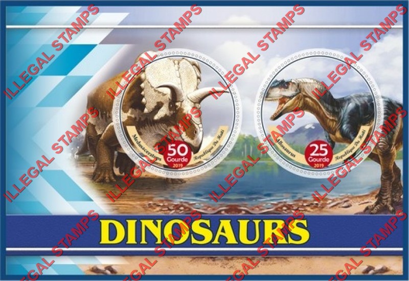 Haiti 2019 Dinosaurs Illegal Stamp Souvenir Sheet of 2 Haiti 2019 Dinosaurs Illegal Stamp Souvenir Sheet of 2