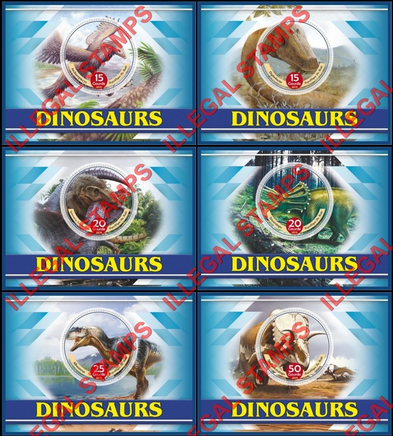 Haiti 2019 Dinosaurs Illegal Stamp Souvenir Sheets of 1 Haiti 2019 Dinosaurs Illegal Stamp Souvenir Sheets of 1