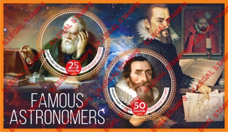 Haiti 2019 Famous Astronomers Illegal Stamp Souvenir Sheet of 2 Haiti 2019 Famous Astronomers Illegal Stamp Souvenir Sheet of 2