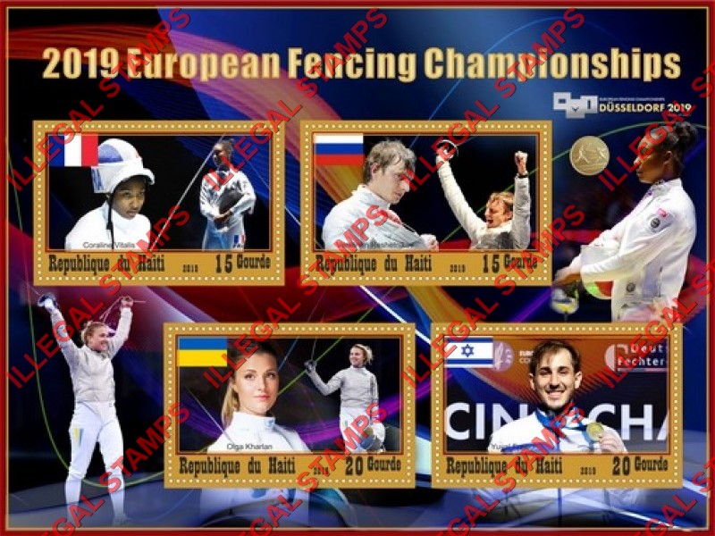 Haiti 2019 Fencing European Championships Illegal Stamp Souvenir Sheet of 4 Haiti 2019 Fencing European Championships Illegal Stamp Souvenir Sheet of 4