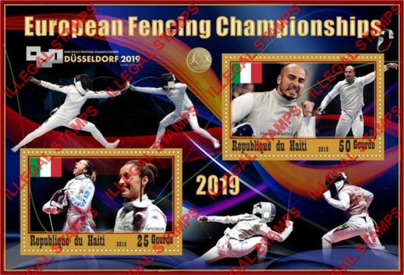 Haiti 2019 Fencing European Championships Illegal Stamp Souvenir Sheet of 2 Haiti 2019 Fencing European Championships Illegal Stamp Souvenir Sheet of 2