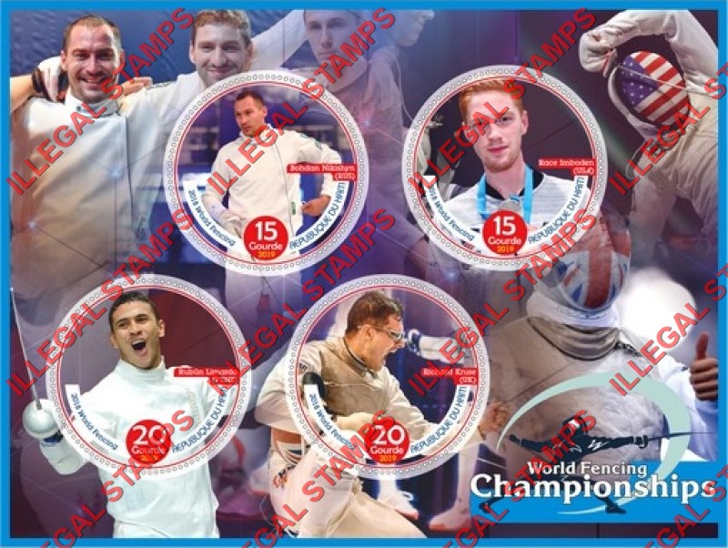Haiti 2019 Fencing World Championships in 2018 Illegal Stamp Souvenir Sheet of 4 Haiti 2019 Fencing World Championships in 2018 Illegal Stamp Souvenir Sheet of 4