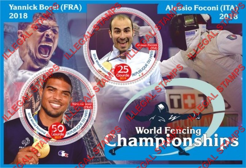 Haiti 2019 Fencing World Championships in 2018 Illegal Stamp Souvenir Sheet of 2 Haiti 2019 Fencing World Championships in 2018 Illegal Stamp Souvenir Sheet of 2