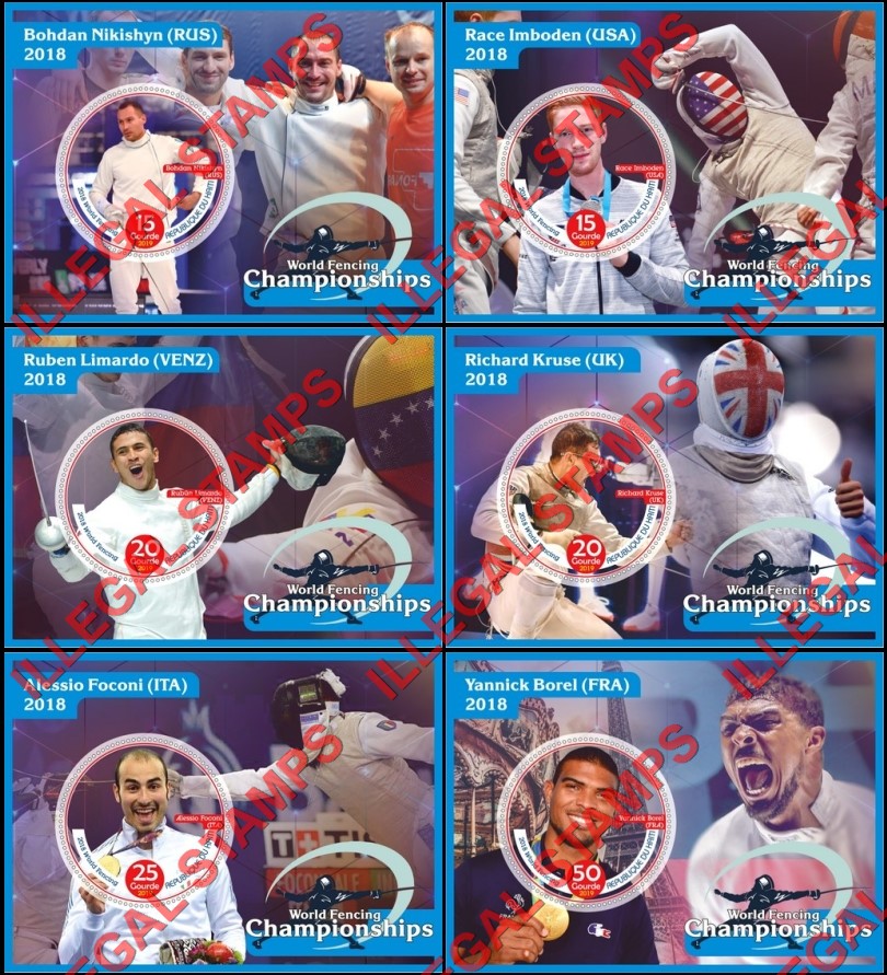 Haiti 2019 Fencing World Championships in 2018 Illegal Stamp Souvenir Sheets of 1 Haiti 2019 Fencing World Championships in 2018 Illegal Stamp Souvenir Sheets of 1