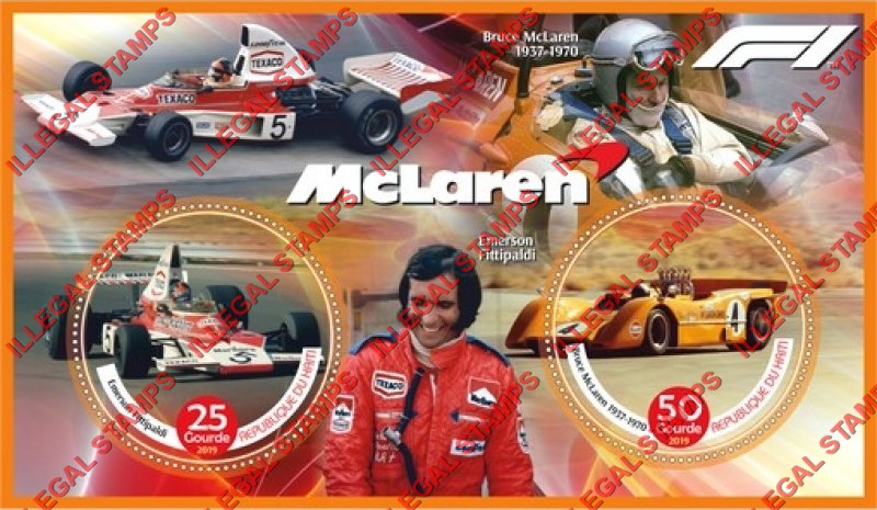 Haiti 2019 Formula I Drivers McLaren Illegal Stamp Souvenir Sheet of 2 Haiti 2019 Formula I Drivers McLaren Illegal Stamp Souvenir Sheet of 2