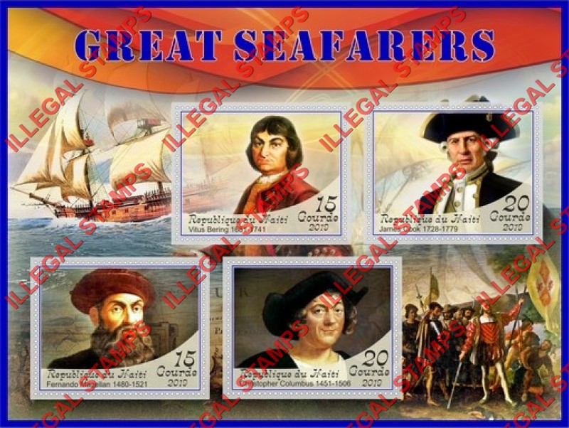 Haiti 2019 Great Seafarers Illegal Stamp Souvenir Sheet of 4 Haiti 2019 Great Seafarers Illegal Stamp Souvenir Sheet of 4