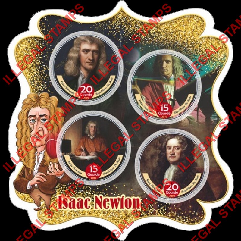 Haiti 2019 Isaac Newton Illegal Stamp Souvenir Sheet of 4 Haiti 2019 Isaac Newton Illegal Stamp Souvenir Sheet of 4