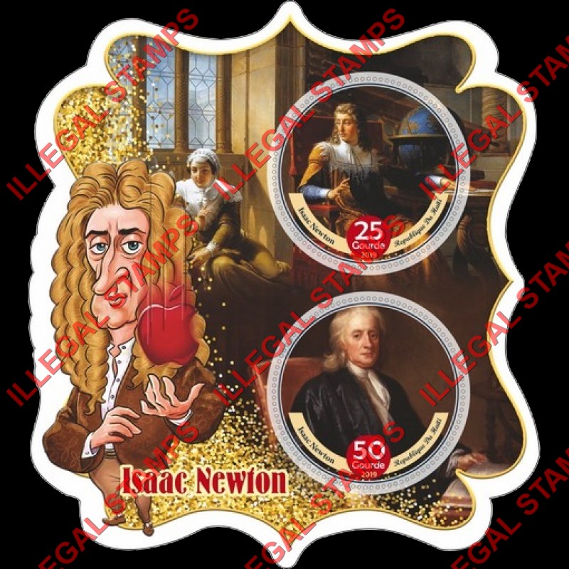 Haiti 2019 Isaac Newton Illegal Stamp Souvenir Sheet of 2 Haiti 2019 Isaac Newton Illegal Stamp Souvenir Sheet of 2