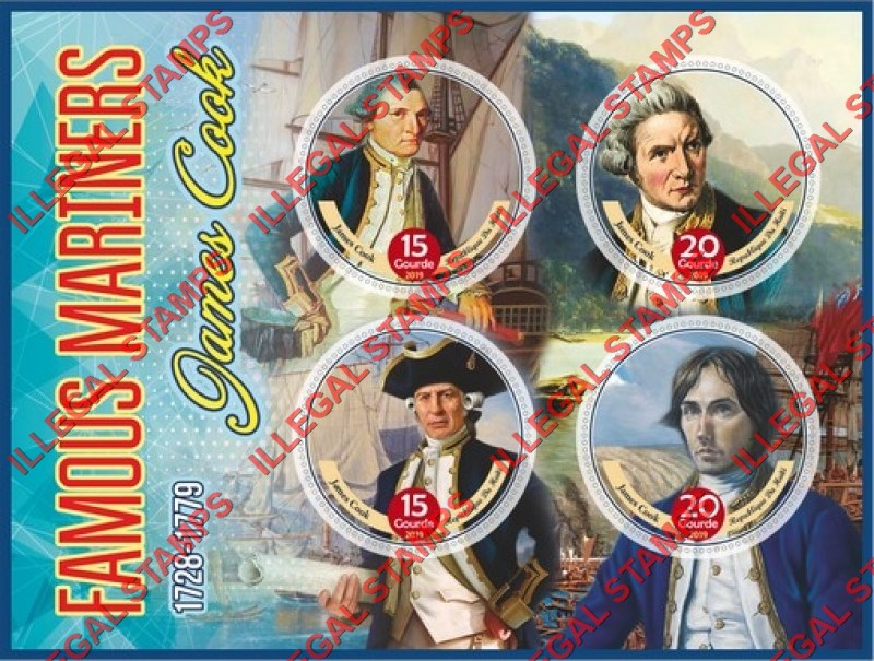 Haiti 2019 James Cook Famous Mariners Illegal Stamp Souvenir Sheet of 4 Haiti 2019 James Cook Famous Mariners Illegal Stamp Souvenir Sheet of 4