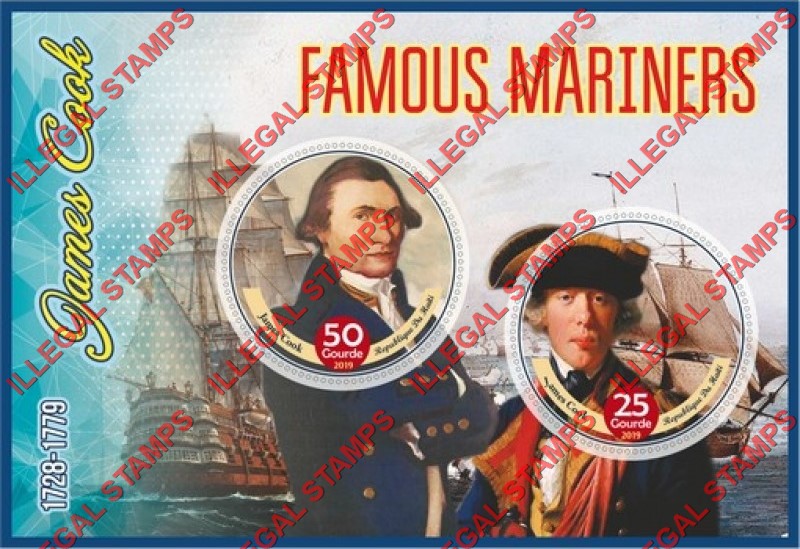 Haiti 2019 James Cook Famous Mariners Illegal Stamp Souvenir Sheet of 2 Haiti 2019 James Cook Famous Mariners Illegal Stamp Souvenir Sheet of 2
