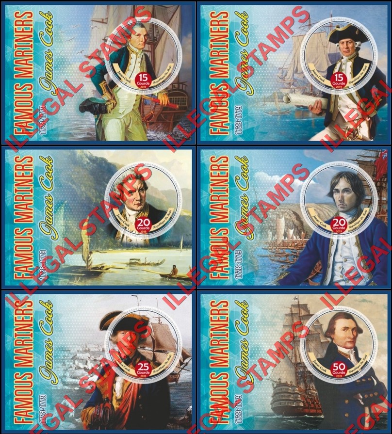 Haiti 2019 James Cook Famous Mariners Illegal Stamp Souvenir Sheets of 1 Haiti 2019 James Cook Famous Mariners Illegal Stamp Souvenir Sheets of 1