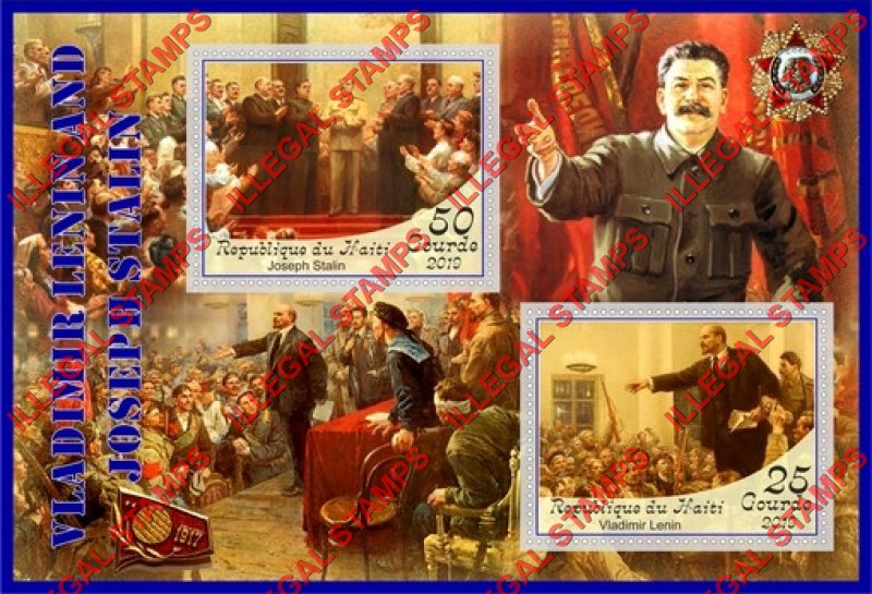 Haiti 2019 Lenin and Stalin Illegal Stamp Souvenir Sheet of 2 Haiti 2019 Lenin and Stalin Illegal Stamp Souvenir Sheet of 2