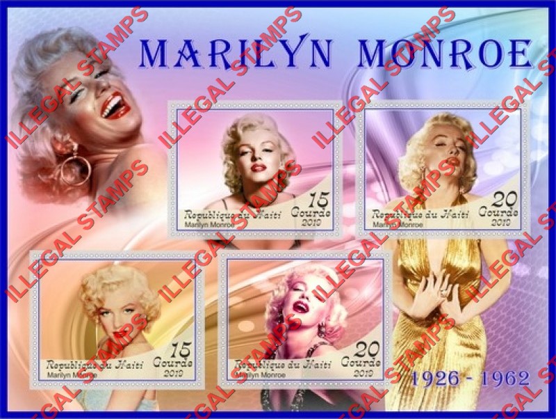 Haiti 2019 Marilyn Monroe (different) Illegal Stamp Souvenir Sheet of 4 Haiti 2019 Marilyn Monroe (different) Illegal Stamp Souvenir Sheet of 4