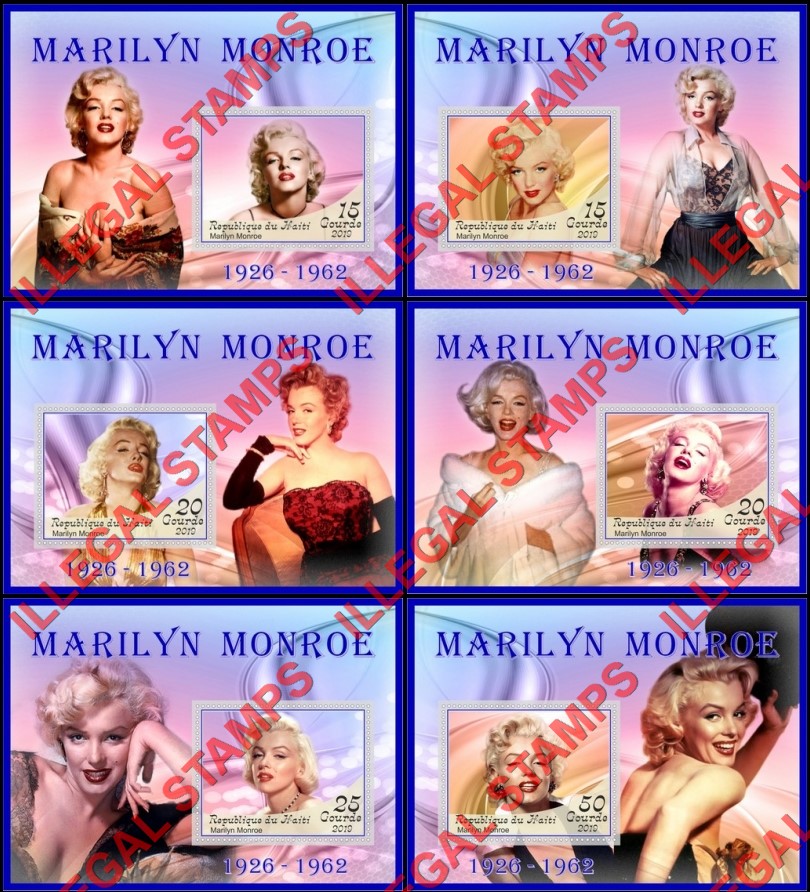 Haiti 2019 Marilyn Monroe (different) Illegal Stamp Souvenir Sheets of 1 Haiti 2019 Marilyn Monroe (different) Illegal Stamp Souvenir Sheets of 1