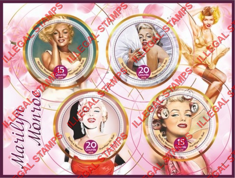 Haiti 2019 Marilyn Monroe Illegal Stamp Souvenir Sheet of 4 Haiti 2019 Marilyn Monroe Illegal Stamp Souvenir Sheet of 4