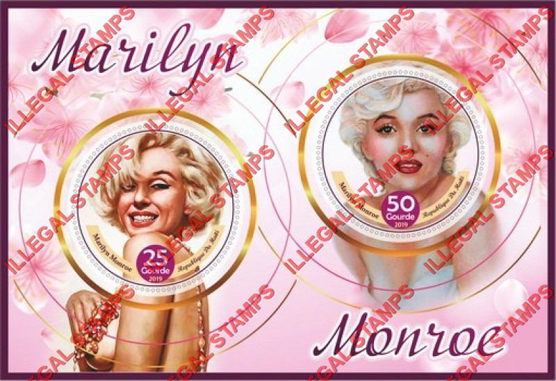 Haiti 2019 Marilyn Monroe Illegal Stamp Souvenir Sheet of 2 Haiti 2019 Marilyn Monroe Illegal Stamp Souvenir Sheet of 2
