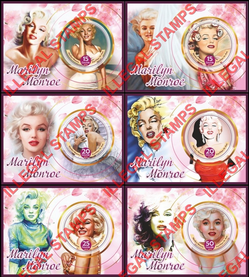 Haiti 2019 Marilyn Monroe Illegal Stamp Souvenir Sheets of 1 Haiti 2019 Marilyn Monroe Illegal Stamp Souvenir Sheets of 1