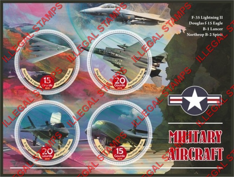 Haiti 2019 Military Aircraft Illegal Stamp Souvenir Sheet of 4 Haiti 2019 Military Aircraft Illegal Stamp Souvenir Sheet of 4