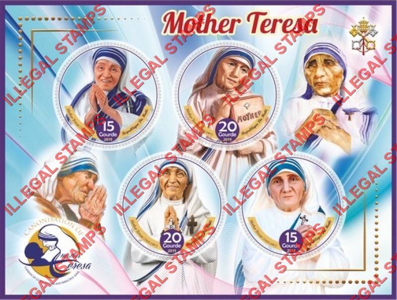 Haiti 2019 Mother Teresa Illegal Stamp Souvenir Sheet of 4 Haiti 2019 Mother Teresa Illegal Stamp Souvenir Sheet of 4