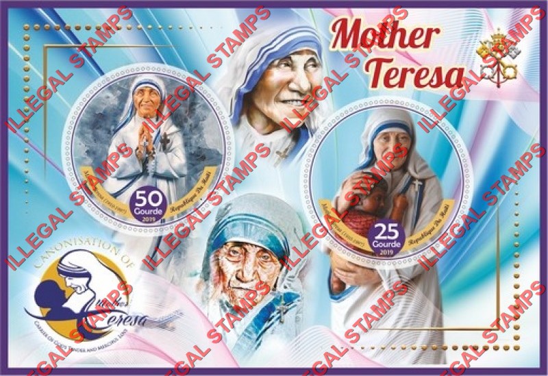 Haiti 2019 Mother Teresa Illegal Stamp Souvenir Sheet of 2 Haiti 2019 Mother Teresa Illegal Stamp Souvenir Sheet of 2