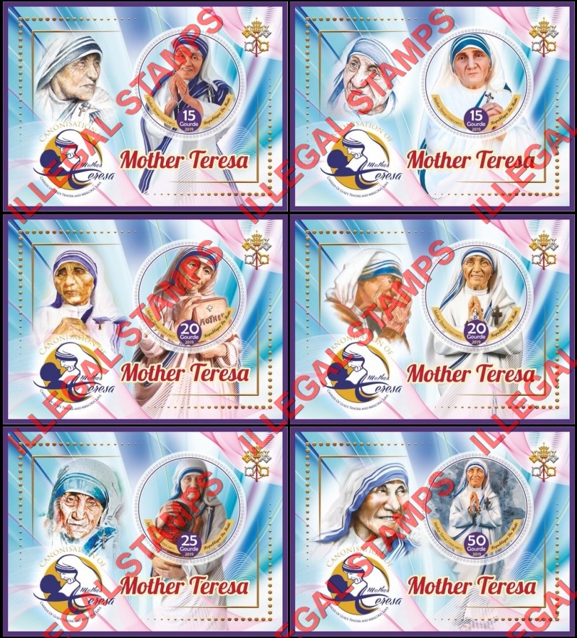 Haiti 2019 Mother Teresa Illegal Stamp Souvenir Sheets of 1 Haiti 2019 Mother Teresa Illegal Stamp Souvenir Sheets of 1