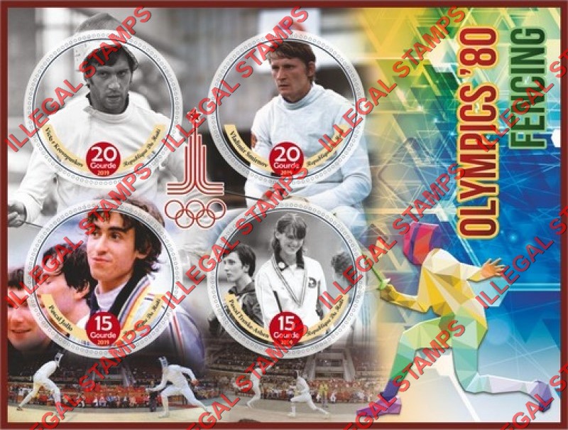Haiti 2019 Olympic Games 1980 Fencing Illegal Stamp Souvenir Sheet of 4 Haiti 2019 Olympic Games 1980 Fencing Illegal Stamp Souvenir Sheet of 4