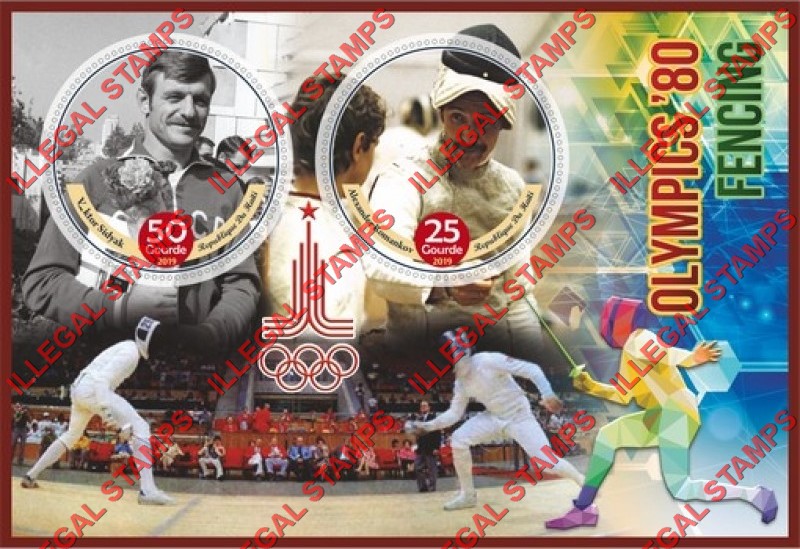 Haiti 2019 Olympic Games 1980 Fencing Illegal Stamp Souvenir Sheet of 2 Haiti 2019 Olympic Games 1980 Fencing Illegal Stamp Souvenir Sheet of 2