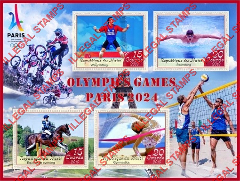 Haiti 2019 Olympic Games in Paris 2024 Illegal Stamp Souvenir Sheet of 4 Haiti 2019 Olympic Games in Paris 2024 Illegal Stamp Souvenir Sheet of 4