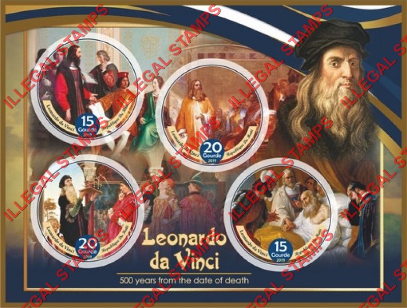 Haiti 2019 Paintings of Leonardo da Vinci Illegal Stamp Souvenir Sheet of 4 Haiti 2019 Paintings of Leonardo da Vinci Illegal Stamp Souvenir Sheet of 4