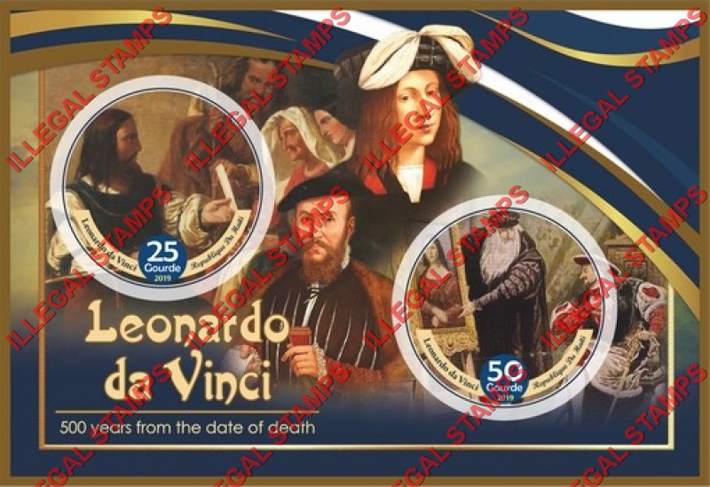 Haiti 2019 Paintings of Leonardo da Vinci Illegal Stamp Souvenir Sheet of 2 Haiti 2019 Paintings of Leonardo da Vinci Illegal Stamp Souvenir Sheet of 2